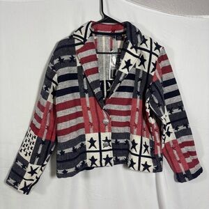 New Identity Hand Woven Red White Blue Stars Stripes Blazer Jacket Women’s Sz. S